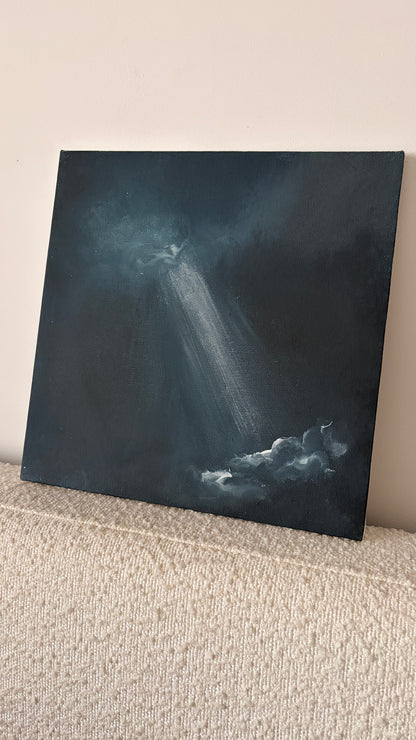 Light After Darkness – Original Dark Moody Cloud Painting, 30x30cm