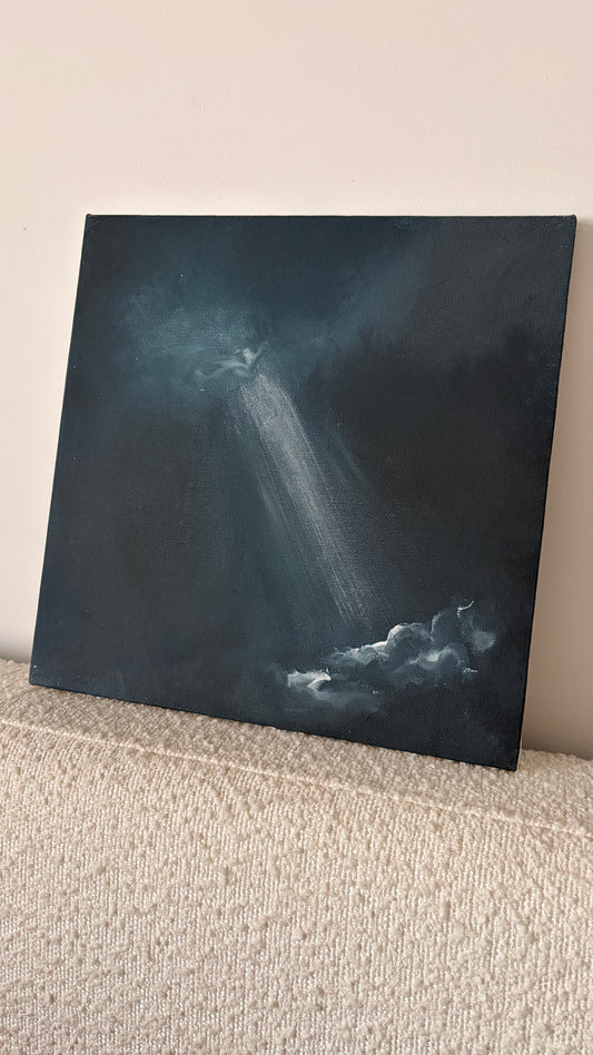 Light After Darkness – Original Dark Moody Cloud Painting, 30x30cm