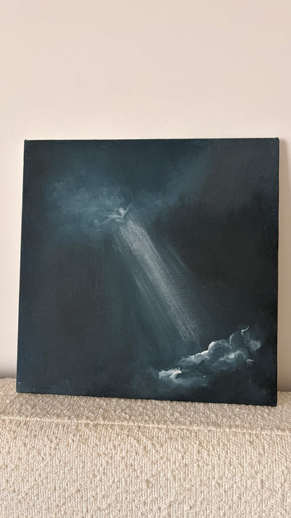 Light After Darkness – Original Dark Moody Cloud Painting, 30x30cm