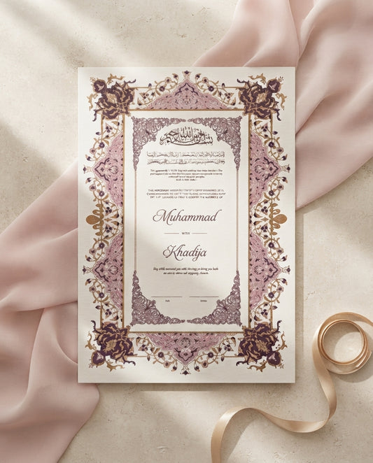 Custom Hand-Painted Nikkahnama | Luxury Personalized Islamic Marriage Certificate & Wedding Keepsake
