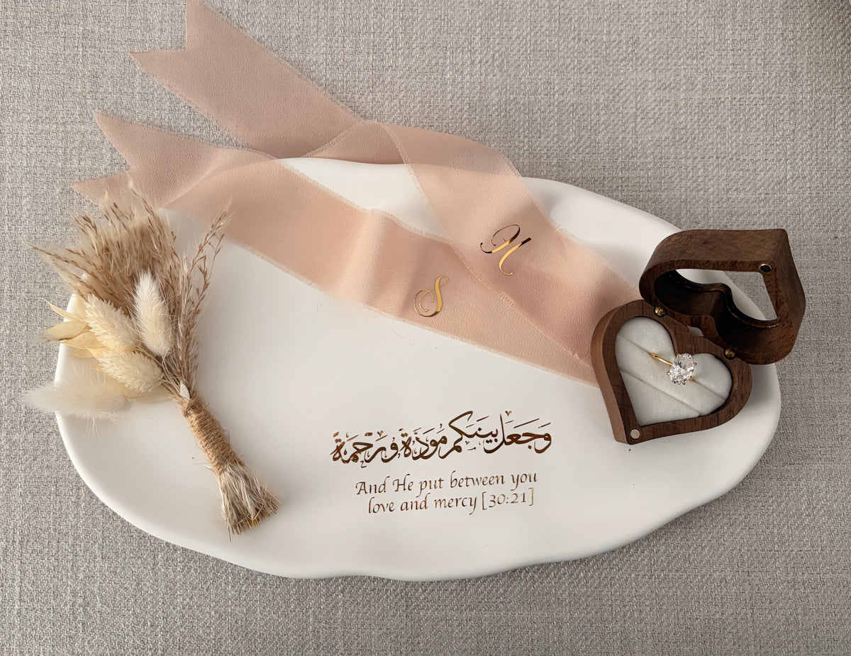 Personalized Nikkah Ring Tray & Holder | Custom Islamic Wedding & Engagement Platter with Quran Verse