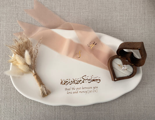Personalized Nikkah Ring Tray & Holder | Custom Islamic Wedding & Engagement Platter with Quran Verse